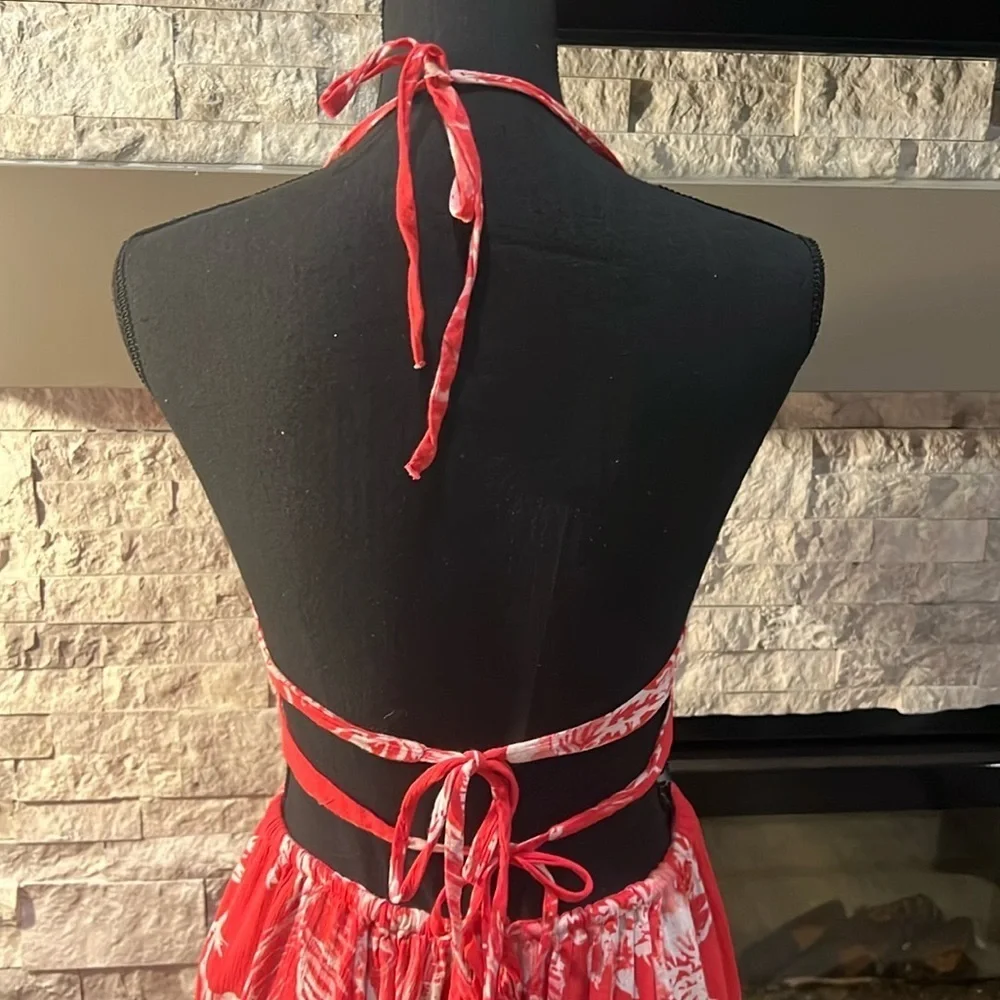 Free People Pink Floral Halter Dress with multiple ties, size S/P - Picture 8 of 16